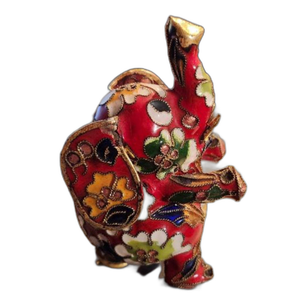T2 Floral and Red Vintage Chinese Cloisonné Enamel Elephants